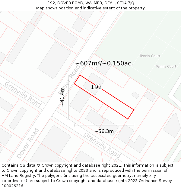 192, DOVER ROAD, WALMER, DEAL, CT14 7JQ: Plot and title map