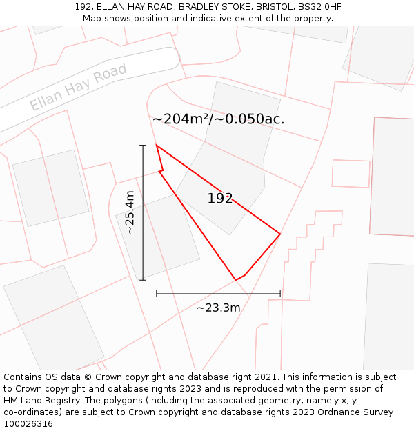 192, ELLAN HAY ROAD, BRADLEY STOKE, BRISTOL, BS32 0HF: Plot and title map