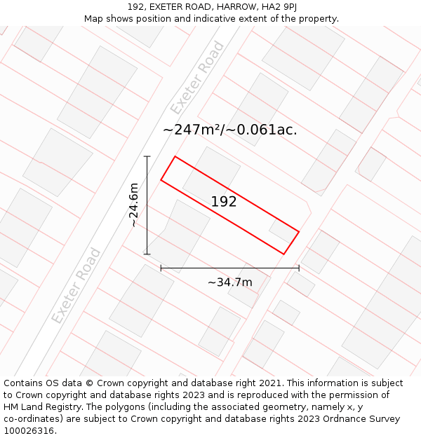 192, EXETER ROAD, HARROW, HA2 9PJ: Plot and title map