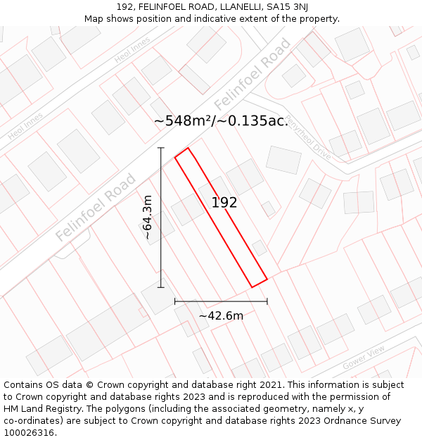 192, FELINFOEL ROAD, LLANELLI, SA15 3NJ: Plot and title map