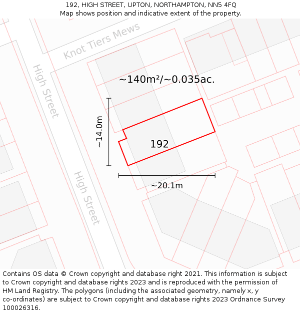 192, HIGH STREET, UPTON, NORTHAMPTON, NN5 4FQ: Plot and title map