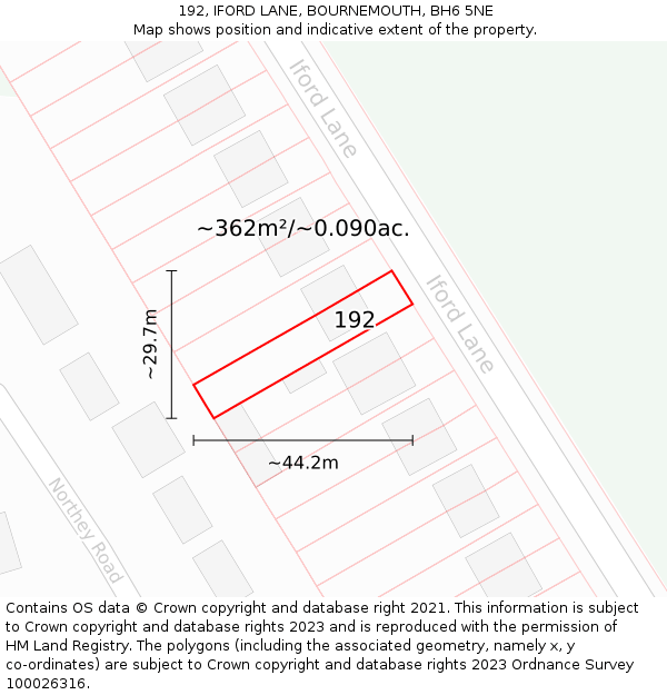 192, IFORD LANE, BOURNEMOUTH, BH6 5NE: Plot and title map