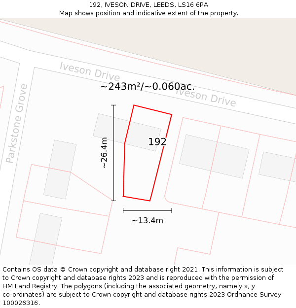 192, IVESON DRIVE, LEEDS, LS16 6PA: Plot and title map