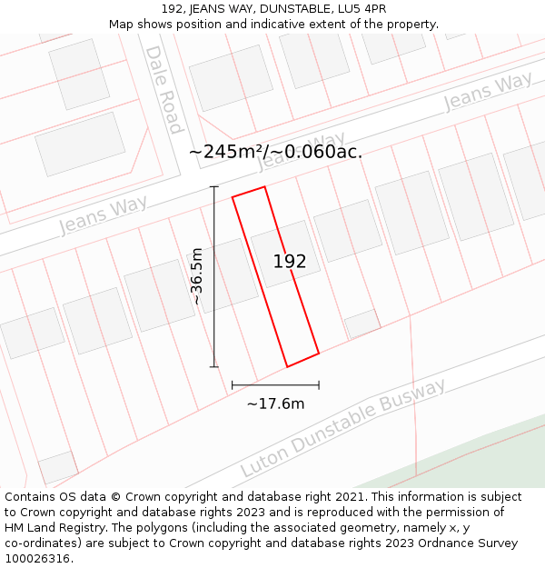 192, JEANS WAY, DUNSTABLE, LU5 4PR: Plot and title map