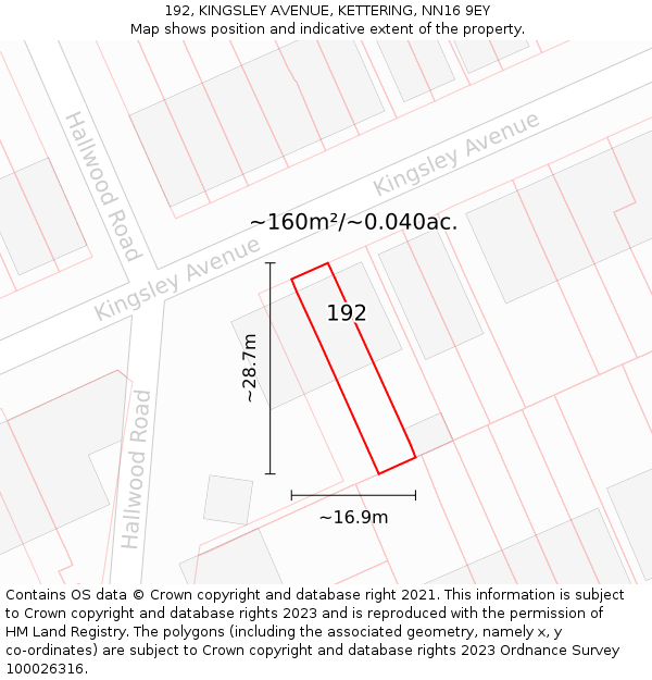 192, KINGSLEY AVENUE, KETTERING, NN16 9EY: Plot and title map