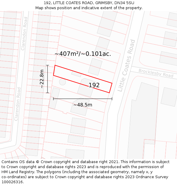 192, LITTLE COATES ROAD, GRIMSBY, DN34 5SU: Plot and title map