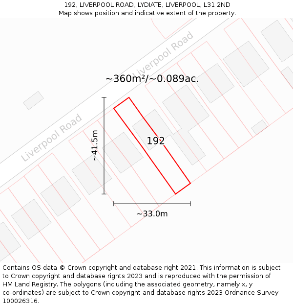 192, LIVERPOOL ROAD, LYDIATE, LIVERPOOL, L31 2ND: Plot and title map