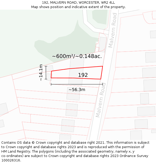 192, MALVERN ROAD, WORCESTER, WR2 4LL: Plot and title map