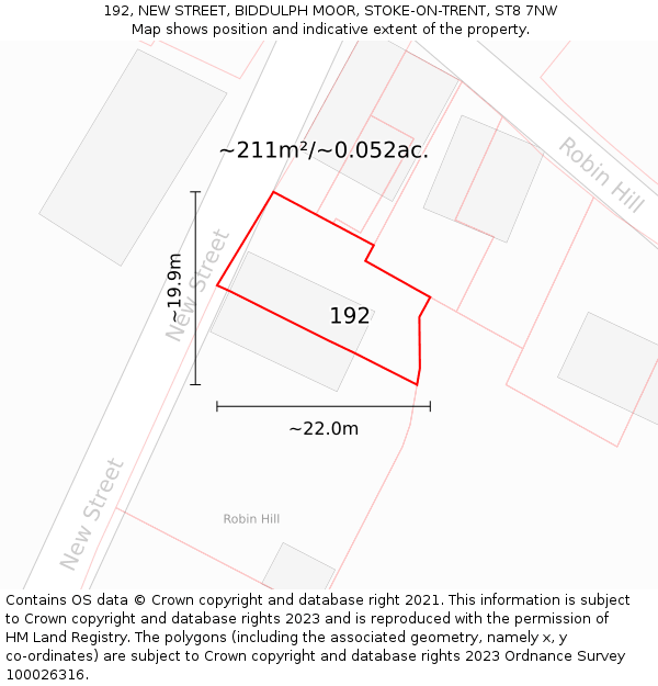 192, NEW STREET, BIDDULPH MOOR, STOKE-ON-TRENT, ST8 7NW: Plot and title map
