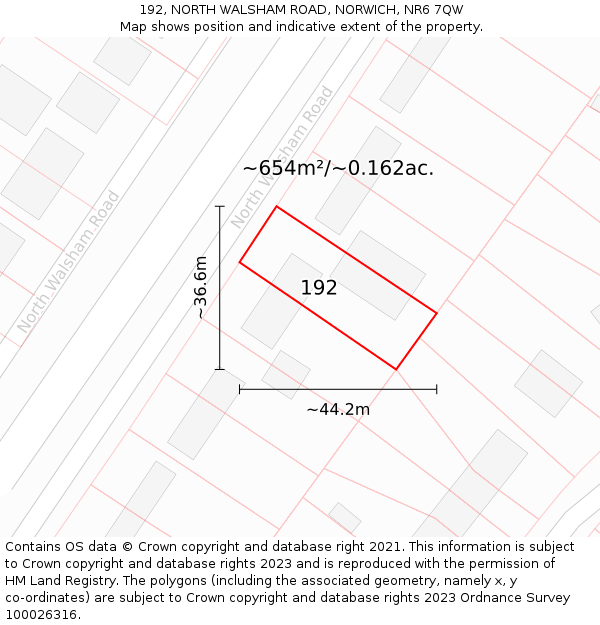 192, NORTH WALSHAM ROAD, NORWICH, NR6 7QW: Plot and title map
