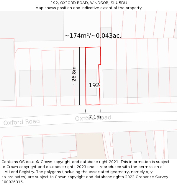 192, OXFORD ROAD, WINDSOR, SL4 5DU: Plot and title map