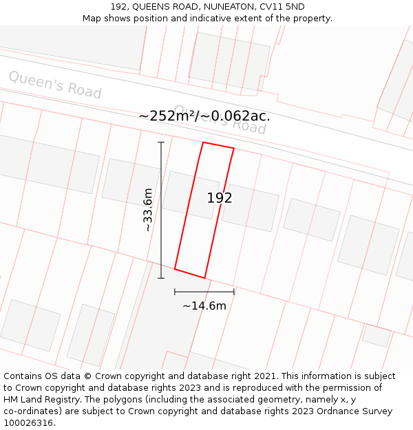 192, QUEENS ROAD, NUNEATON, CV11 5ND: Plot and title map