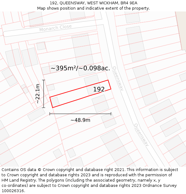 192, QUEENSWAY, WEST WICKHAM, BR4 9EA: Plot and title map