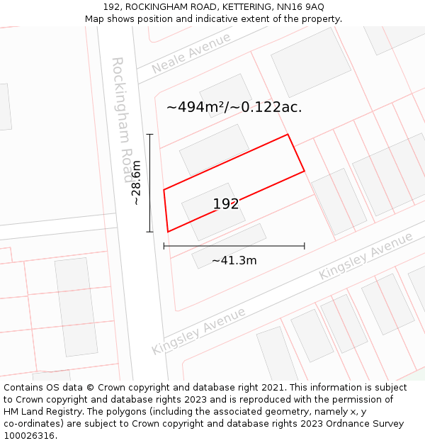 192, ROCKINGHAM ROAD, KETTERING, NN16 9AQ: Plot and title map