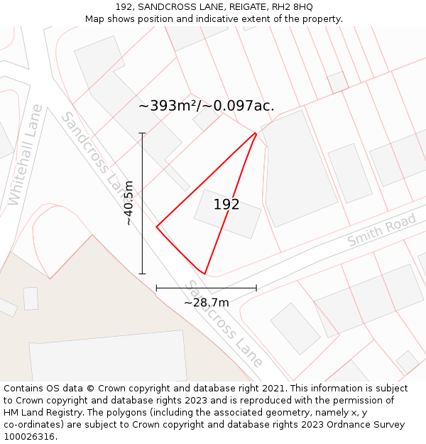 192, SANDCROSS LANE, REIGATE, RH2 8HQ: Plot and title map