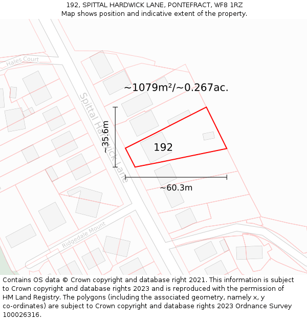 192, SPITTAL HARDWICK LANE, PONTEFRACT, WF8 1RZ: Plot and title map