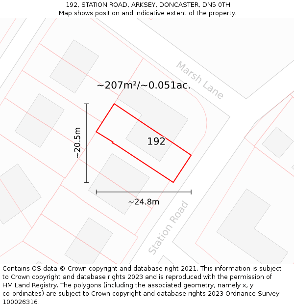 192, STATION ROAD, ARKSEY, DONCASTER, DN5 0TH: Plot and title map
