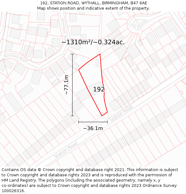 192, STATION ROAD, WYTHALL, BIRMINGHAM, B47 6AE: Plot and title map