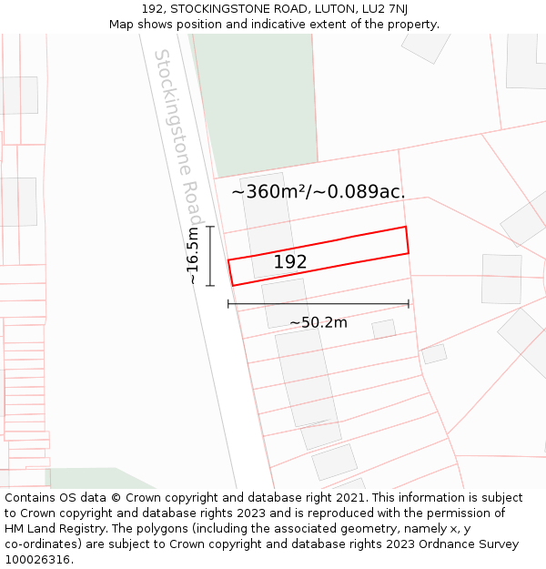 192, STOCKINGSTONE ROAD, LUTON, LU2 7NJ: Plot and title map