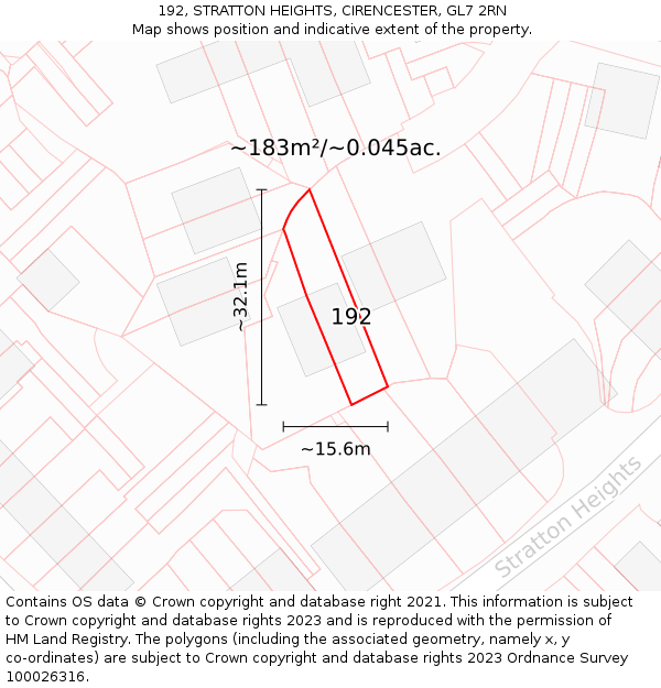 192, STRATTON HEIGHTS, CIRENCESTER, GL7 2RN: Plot and title map
