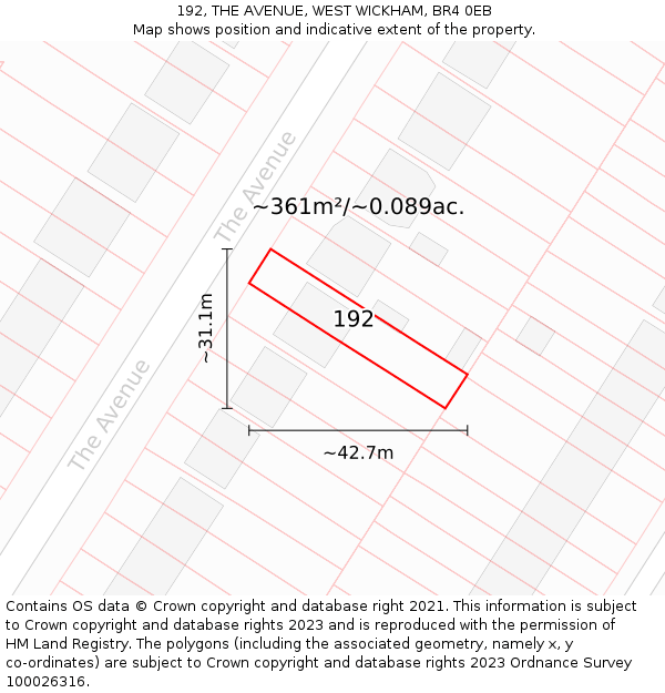 192, THE AVENUE, WEST WICKHAM, BR4 0EB: Plot and title map
