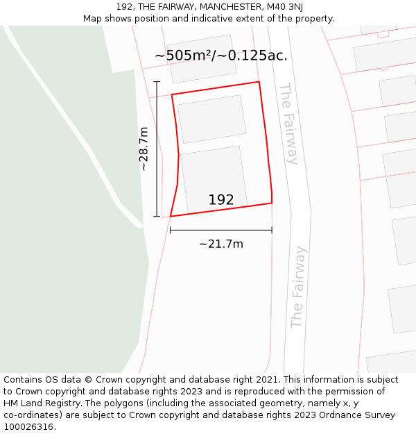 192, THE FAIRWAY, MANCHESTER, M40 3NJ: Plot and title map