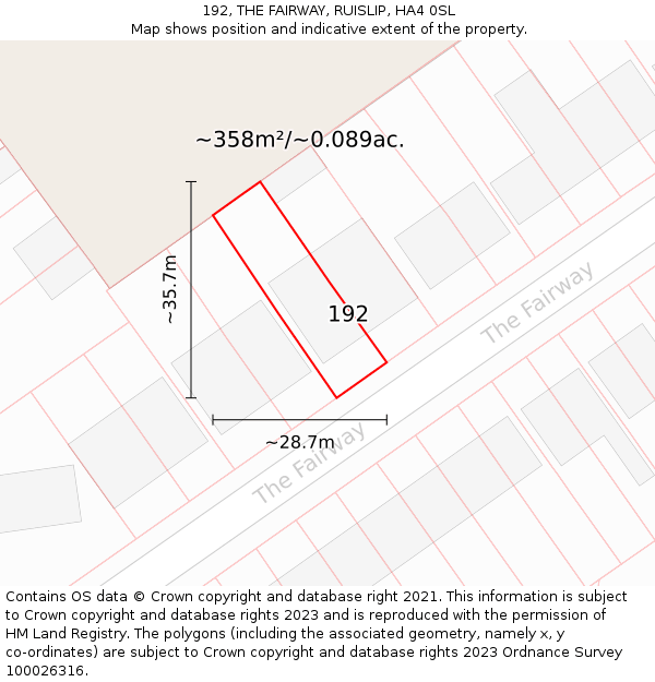192, THE FAIRWAY, RUISLIP, HA4 0SL: Plot and title map
