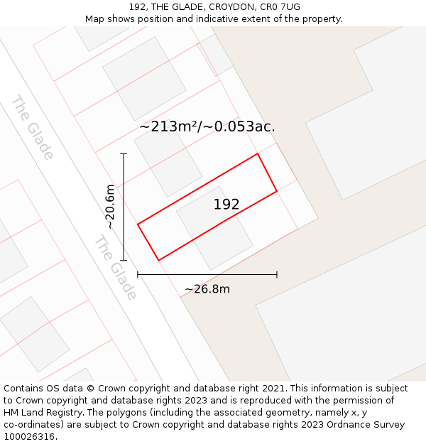 192, THE GLADE, CROYDON, CR0 7UG: Plot and title map