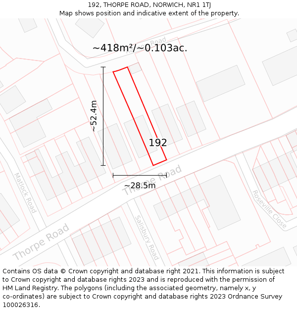 192, THORPE ROAD, NORWICH, NR1 1TJ: Plot and title map