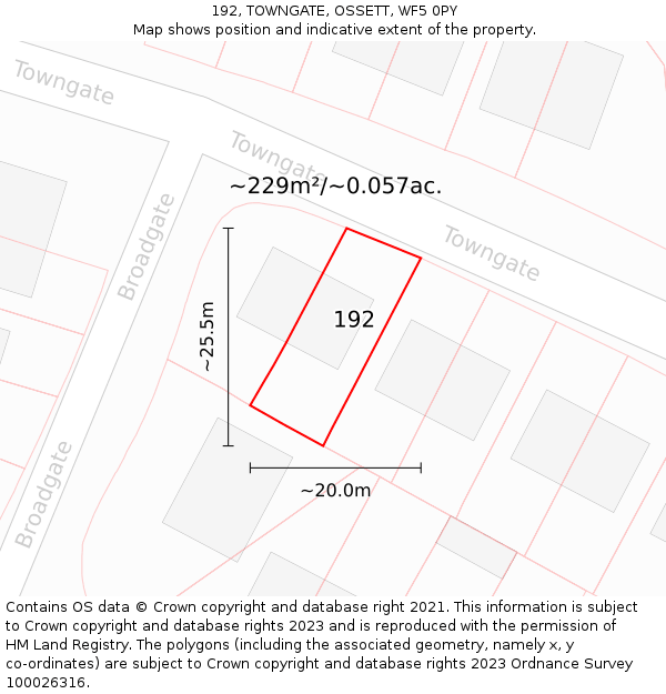 192, TOWNGATE, OSSETT, WF5 0PY: Plot and title map