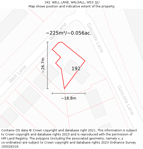 192, WELL LANE, WALSALL, WS3 1JU: Plot and title map