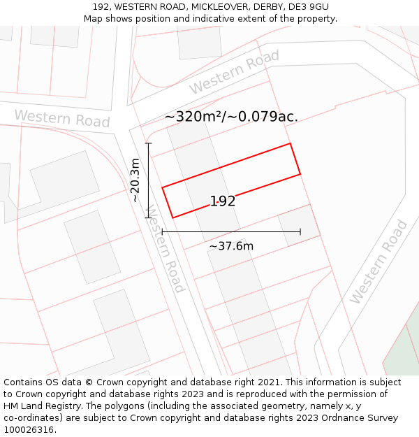 192, WESTERN ROAD, MICKLEOVER, DERBY, DE3 9GU: Plot and title map