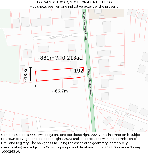 192, WESTON ROAD, STOKE-ON-TRENT, ST3 6AP: Plot and title map