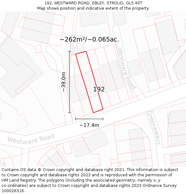 192, WESTWARD ROAD, EBLEY, STROUD, GL5 4ST: Plot and title map
