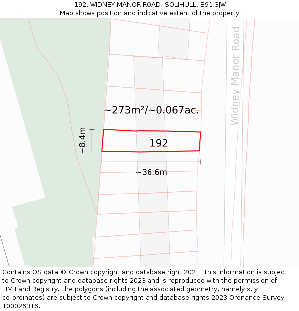 192, WIDNEY MANOR ROAD, SOLIHULL, B91 3JW: Plot and title map