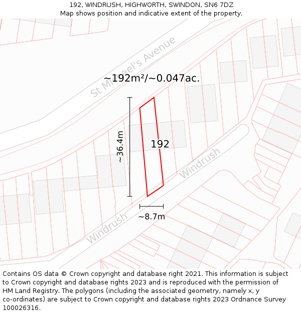 192, WINDRUSH, HIGHWORTH, SWINDON, SN6 7DZ: Plot and title map