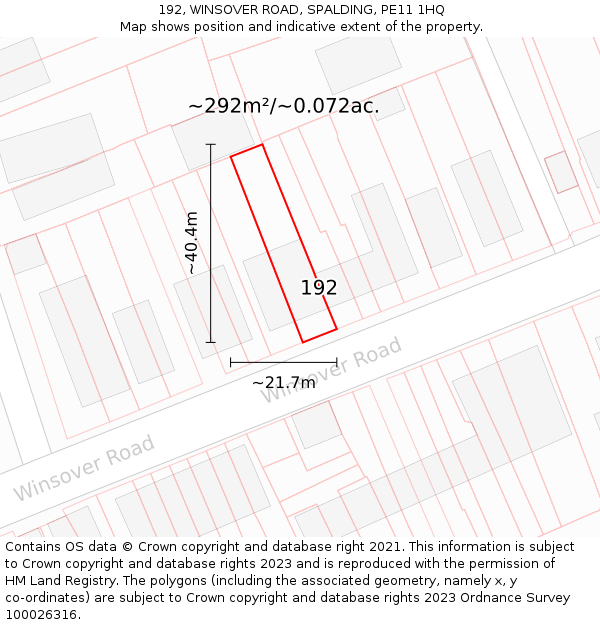 192, WINSOVER ROAD, SPALDING, PE11 1HQ: Plot and title map