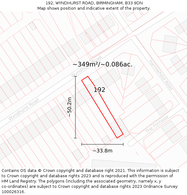 192, WYNDHURST ROAD, BIRMINGHAM, B33 9DN: Plot and title map
