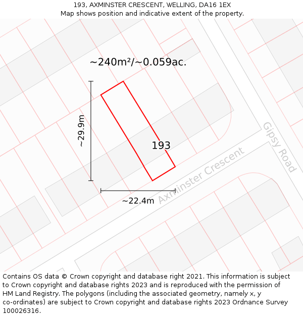 193, AXMINSTER CRESCENT, WELLING, DA16 1EX: Plot and title map
