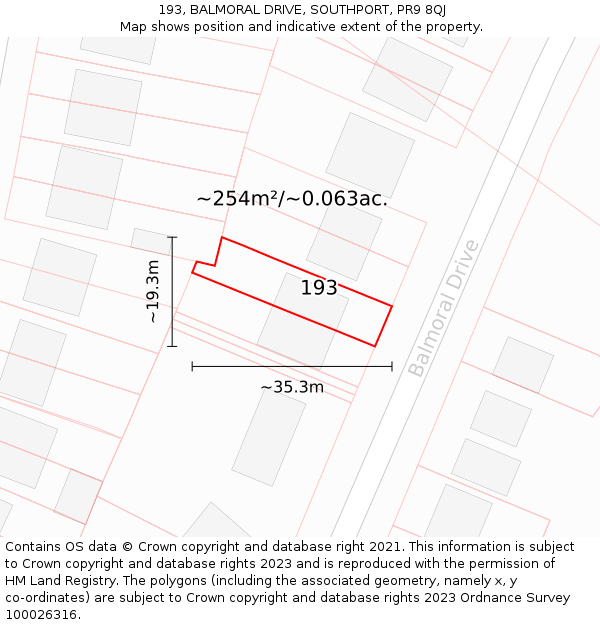 193, BALMORAL DRIVE, SOUTHPORT, PR9 8QJ: Plot and title map