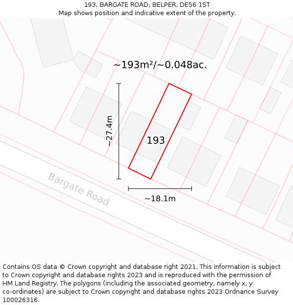 193, BARGATE ROAD, BELPER, DE56 1ST: Plot and title map