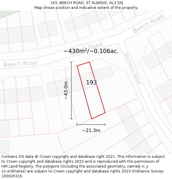 193, BEECH ROAD, ST ALBANS, AL3 5AJ: Plot and title map