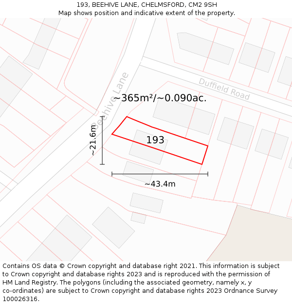 193, BEEHIVE LANE, CHELMSFORD, CM2 9SH: Plot and title map