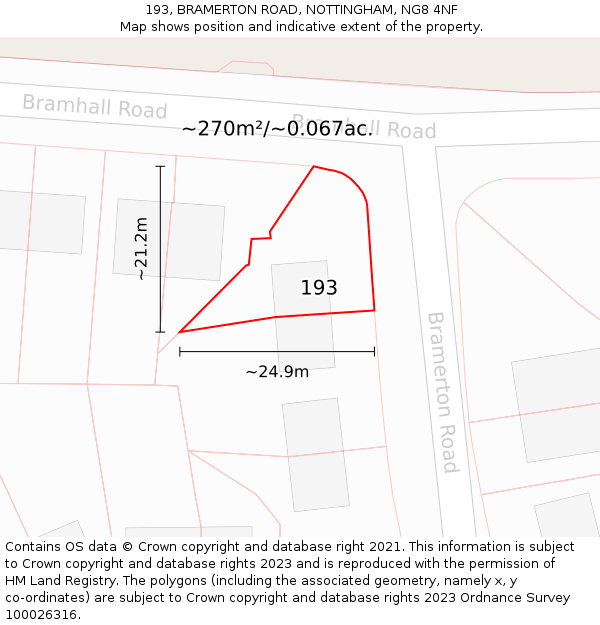 193, BRAMERTON ROAD, NOTTINGHAM, NG8 4NF: Plot and title map