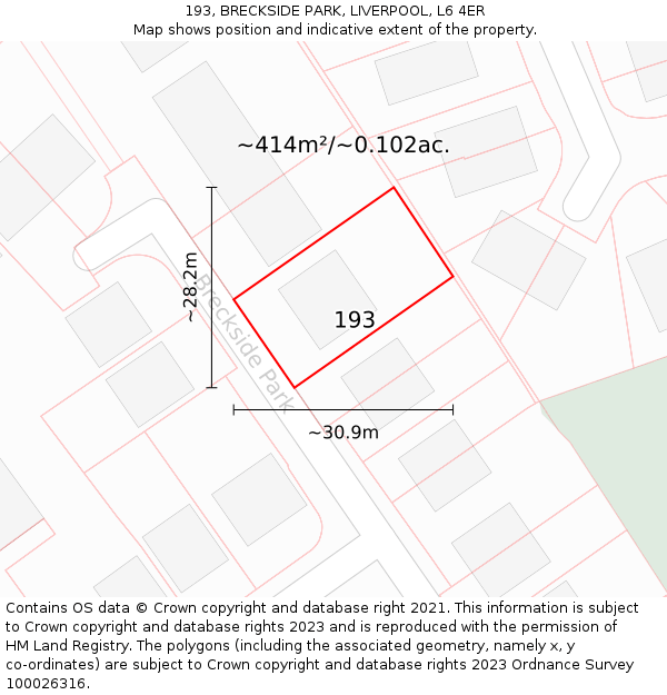 193, BRECKSIDE PARK, LIVERPOOL, L6 4ER: Plot and title map