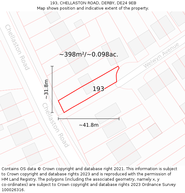 193, CHELLASTON ROAD, DERBY, DE24 9EB: Plot and title map