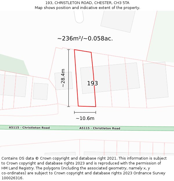 193, CHRISTLETON ROAD, CHESTER, CH3 5TA: Plot and title map