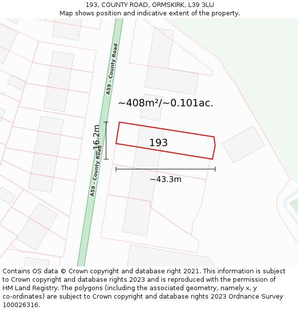 193, COUNTY ROAD, ORMSKIRK, L39 3LU: Plot and title map