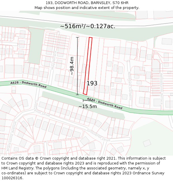 193, DODWORTH ROAD, BARNSLEY, S70 6HR: Plot and title map