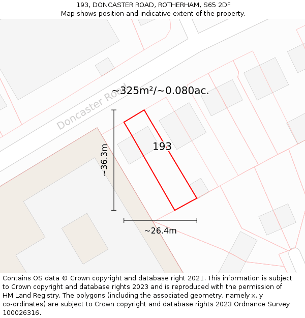 193, DONCASTER ROAD, ROTHERHAM, S65 2DF: Plot and title map